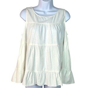 Buru Womens White Cotton Sleeveless Tiered Ruffle Top L